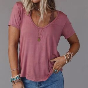 NWT! Scoop Neck Bralette Tee in Mauve XL